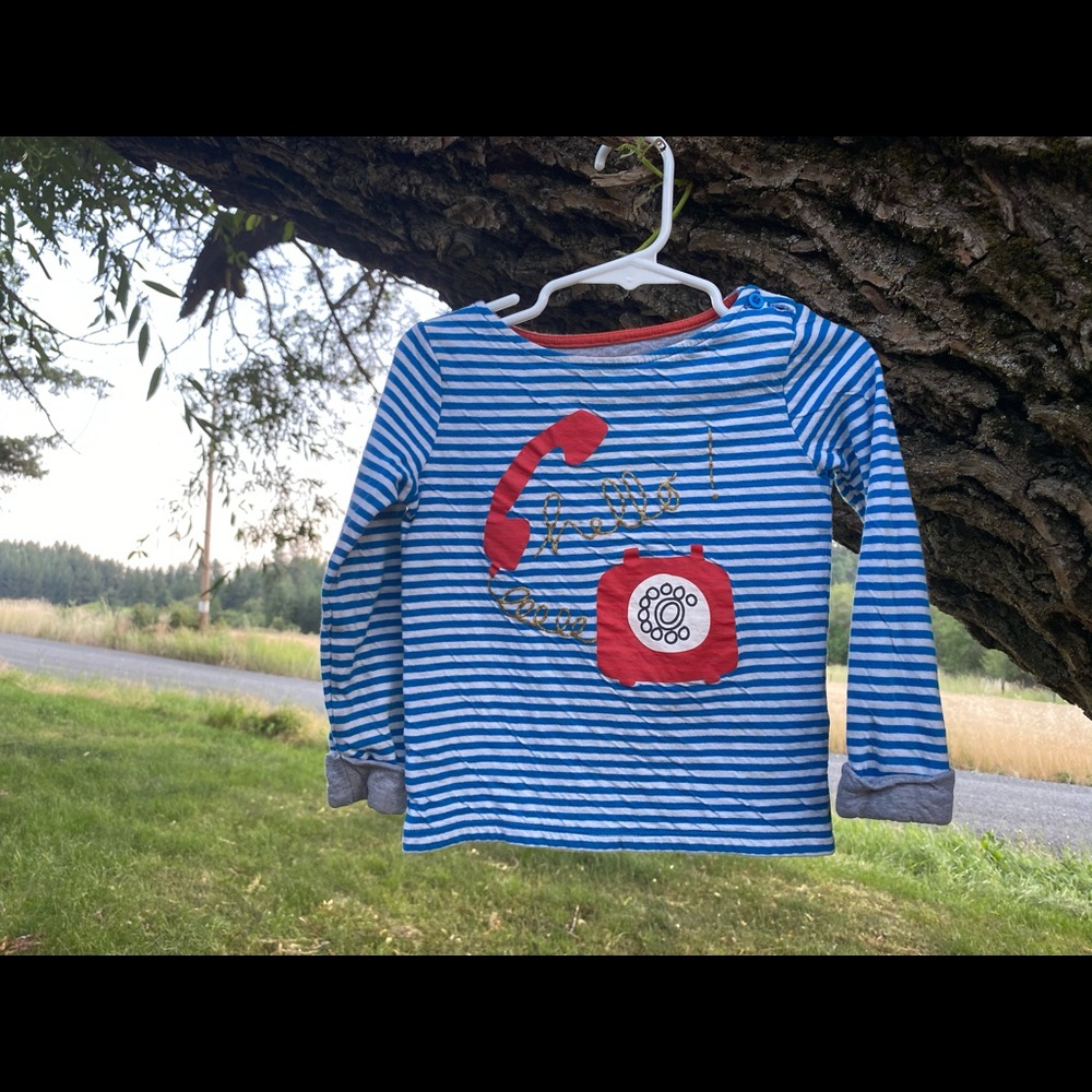 Mini Boden Blue White Telephone Tee Size 2-3